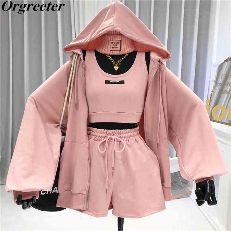 Spring Autumn Casual Sports Suit Female Fall Vest Shorts Hooded Jacket Fashion Three-Piece Set Tracksuit Women 210602, Pink
Spring Autumn Casual Sports Suit Female Fall Vest Shorts Hooded Jacket Fashion Three-Piece Set Tracksuit Women 210602, Pink