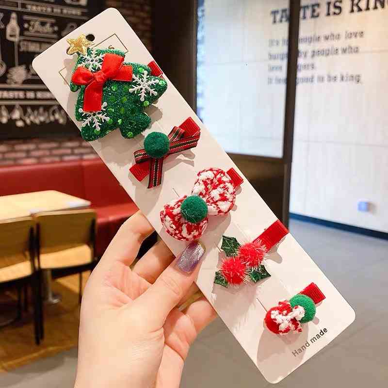 Hair Accessories Korean Christmas Five Piece Suit Bow pin Snowman Tree Duck Beak Clip Children's Lovely Ornament Girl