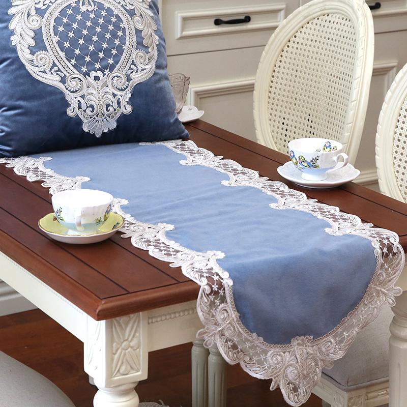 Style Velvet Table Runner Flag With Lace Piano Cover Embroidered Cloth