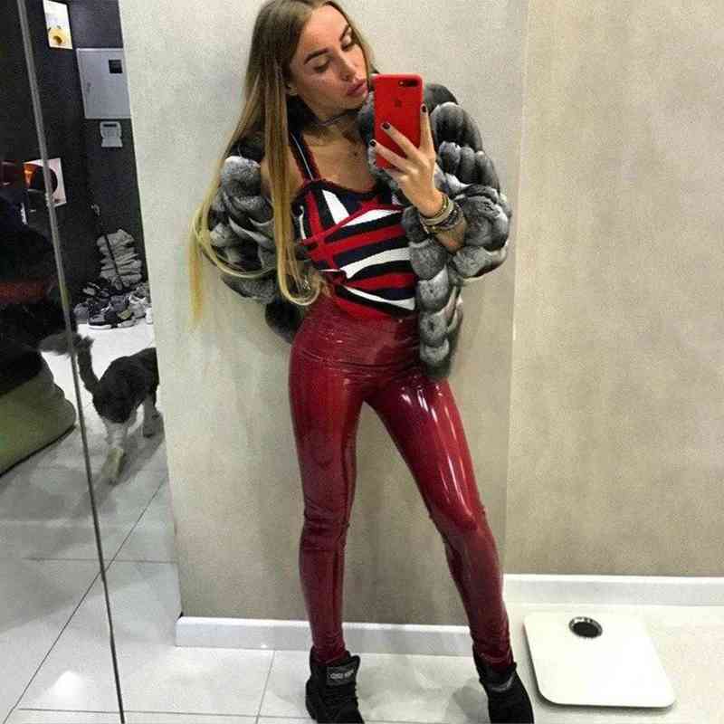 Qickitout Sexy Elastic Stretch Skinny Pants Women High Waist Push Up Leather Black Leggings Jeggings 211204