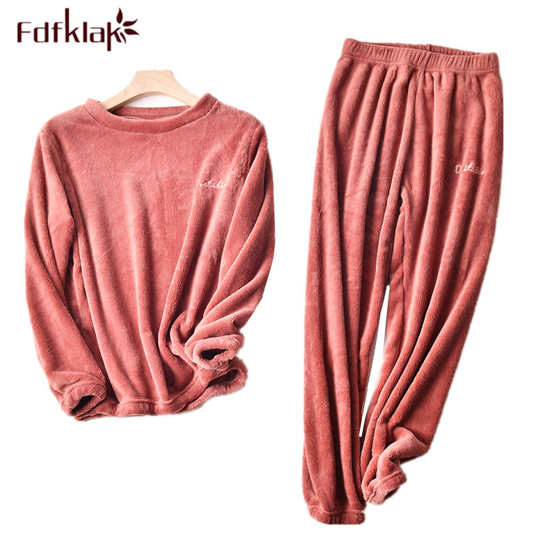 Women's Sleepwear Coral fleece pajamas for women thick warm home wear clothes flannel autumn winter pijama set female pyjamas suit