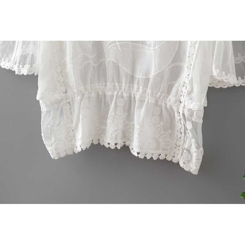 women blouse shirt summer causal floral female tops casual short sleeve loose clothing hollow out blouses 0338 40 210506