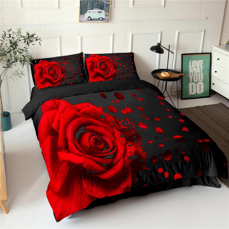 Rose Flower Bedding Sets 2/3 Pcs King Queen Size Beautiful Woman Duvet Cover Set Print Comforter Funda De Edredón