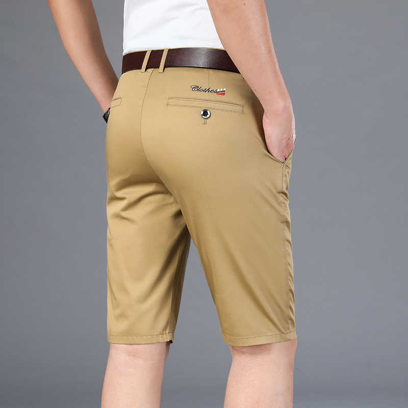 6 Colors Khaki Gray Mens Shorts Casual Classic Fit Comfy Golf Short Summer Men's Smart Knee Length 210713
