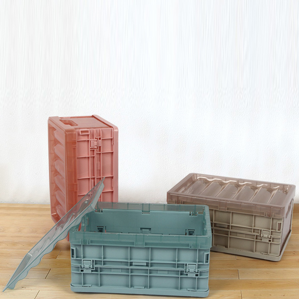Durable plastic collapsible storage box organizer translucent lid crate plastic tote bag storage box container home and garage