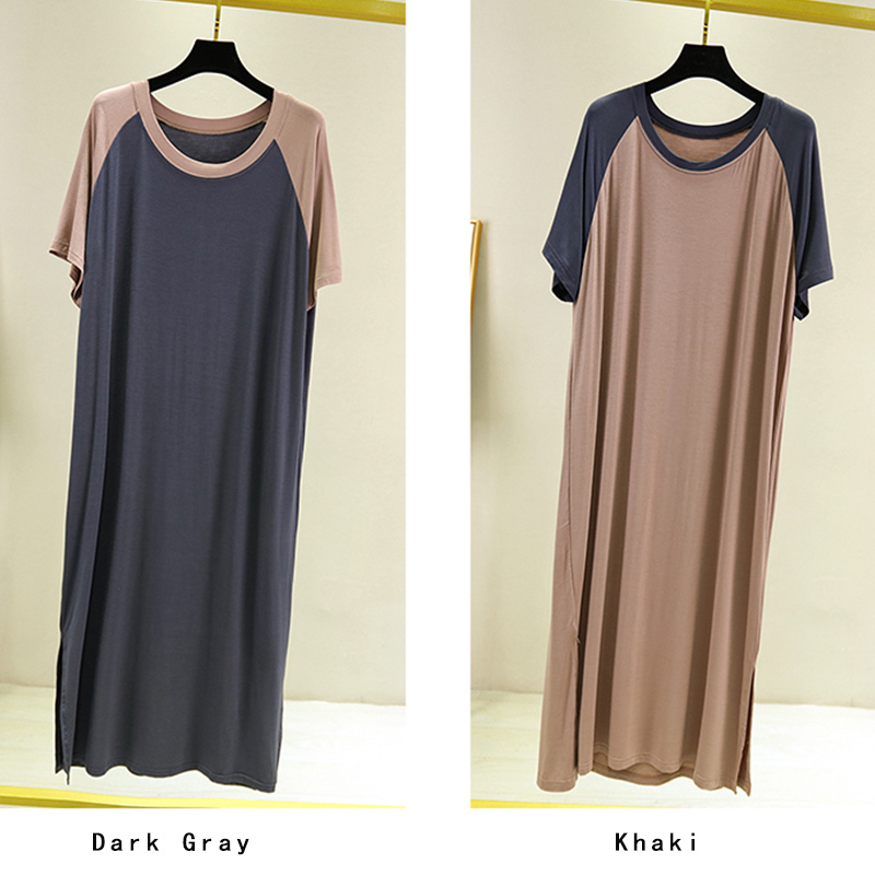 Robe Ete Femme Casual O-neck Short Sleeve Patchwork Beach Modal Cotton Long Night Dress Gown Women Plus Size Sukienka 210331
