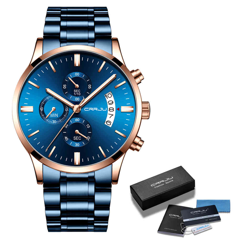 Mens Watch CRRJU Full Steel Fashion WristWatch for Men Top Brand Luxury Stylishwaterproof Date Quartz watches relogio masculino 210517, Blue rose
Mens Watch CRRJU Full Steel Fashion WristWatch for Men Top Brand Luxury Stylishwaterproof Date Quartz watches relogio masculino 210517, Blue rose