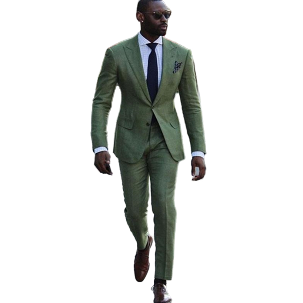 Handsome Sage Green Men Suits Wedding Tuxedos Custom Made Slim Fit Two Piece Groom Formal Wear Jacket Pants Male Blazer Prom Evening Gowns