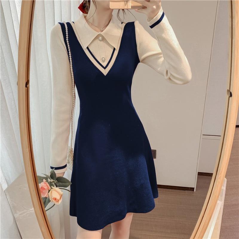Casual Dresses Vestido Fashion Autumn Bottom O Neck Long Sleeve Fake Two Pieces Knitted Dress Women Lapel Elegant Retro Slim Robe Contrast, Black;gray
Casual Dresses Vestido Fashion Autumn Bottom O Neck Long Sleeve Fake Two Pieces Knitted Dress Women Lapel Elegant Retro Slim Robe Contrast, Black;gray