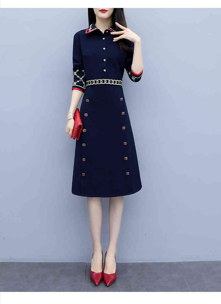 Autumn Blue Elegant Embroidered Dress Women Plus Size Long Sleeve Ol Style Vintage Party A-line Dresses Vestidos Mujer 210518