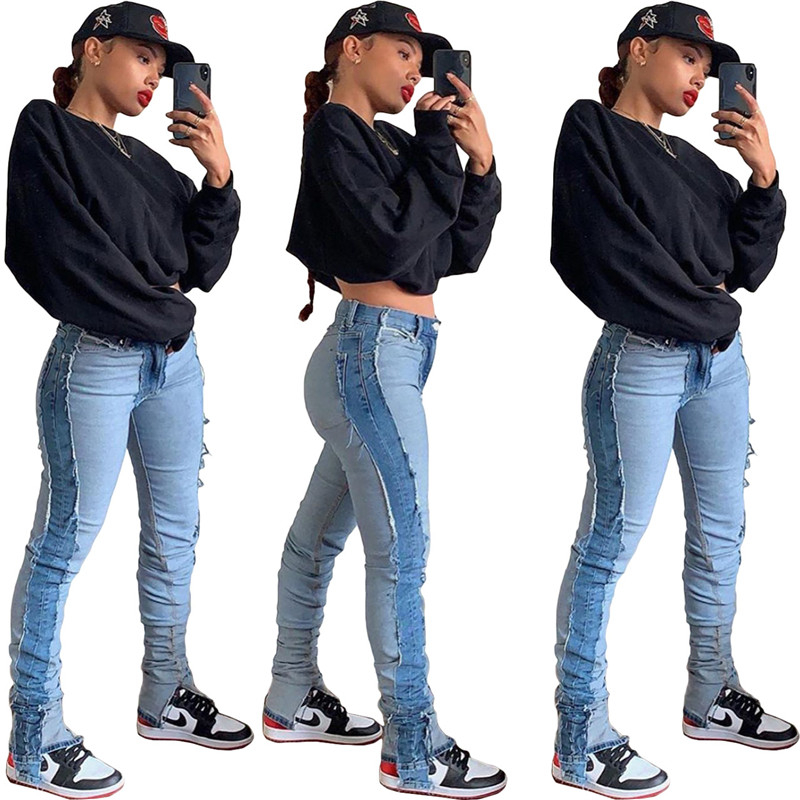 Patchwork Jeans Women Stacked Jeans High Waist Bodycon Stretch Slip Hem Denim Boyfriend Trousers Pants Wholesale Dropshipping, Sky blue
Patchwork Jeans Women Stacked Jeans High Waist Bodycon Stretch Slip Hem Denim Boyfriend Trousers Pants Wholesale Dropshipping, Sky blue