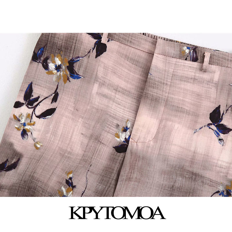 Women Chic Fashion Frayed Trim Printed Pants Elastic Waist Buttons Fly Female Trousers Pantalones Mujer 210420