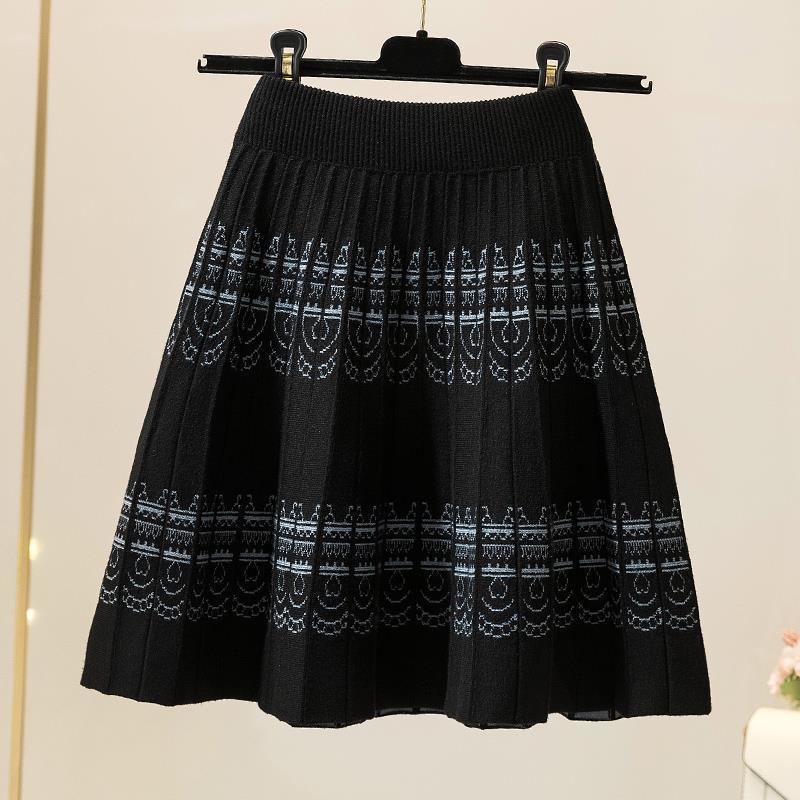 Nomikuma Women Autumn Winter Knitted Skirts Korean Vintage Floral A-line Sweater Skirts New High Waist Faldas Mujer 6C901 210427