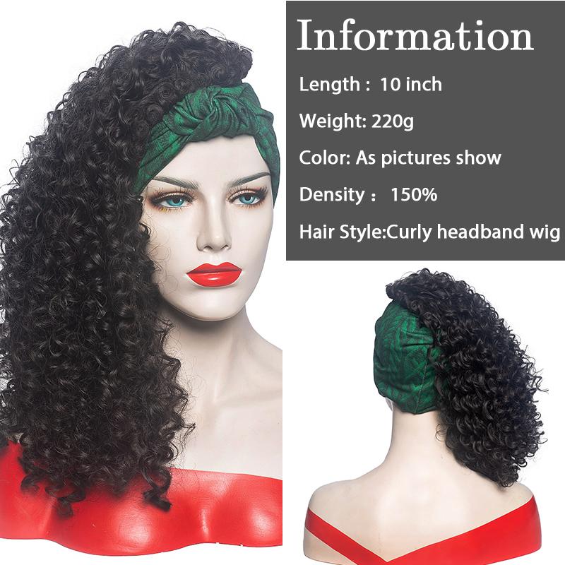 Synthetic Wigs Afro Kinky Curly Head Band For Black Women Scarf Short Wig Natural Heat Resistant Cosplay Headwrap