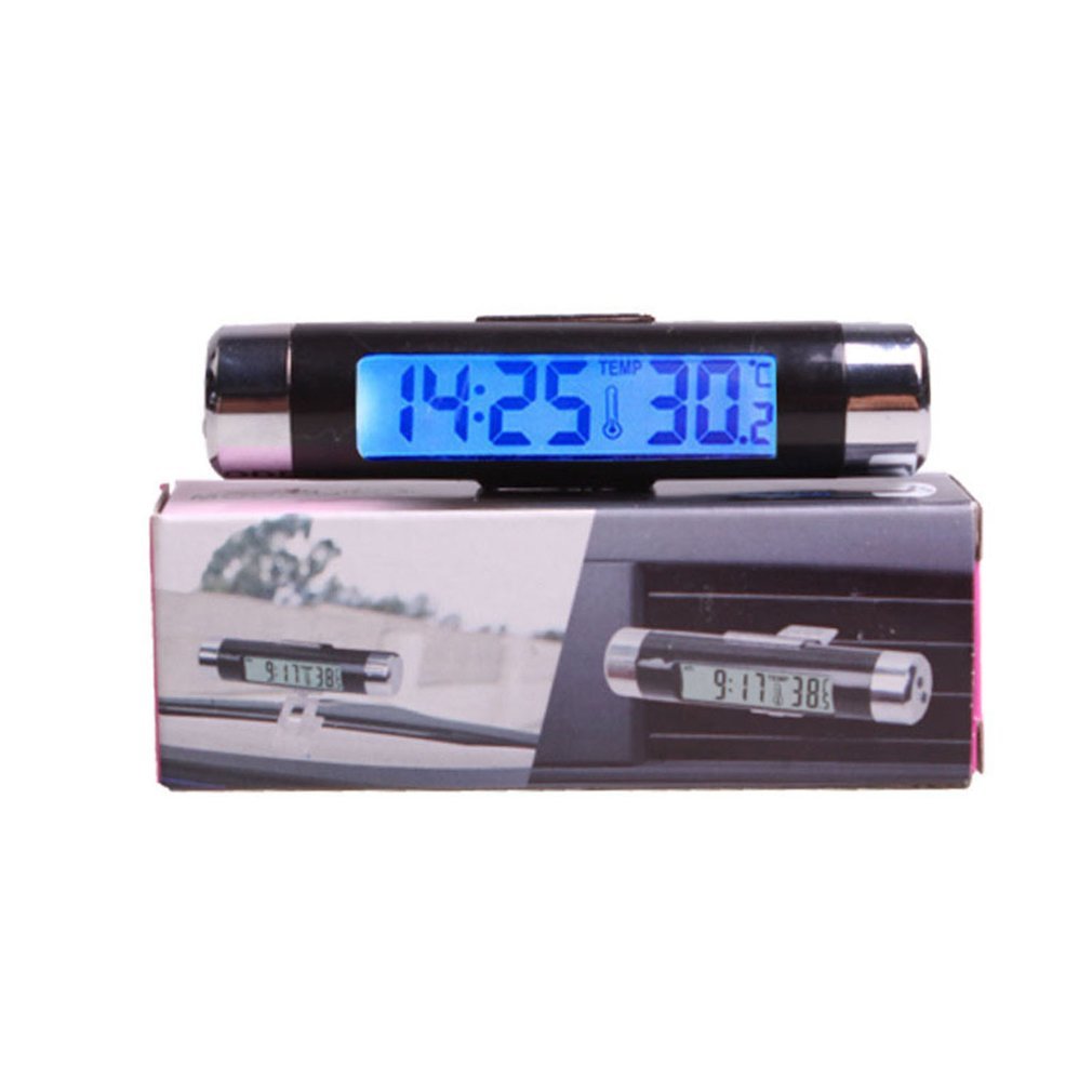 2 In 1 Car Vehicle Lcd Digital Display Automotive Thermometer Clock Portable Car Air Vent Outlet Clip-On Led backlight