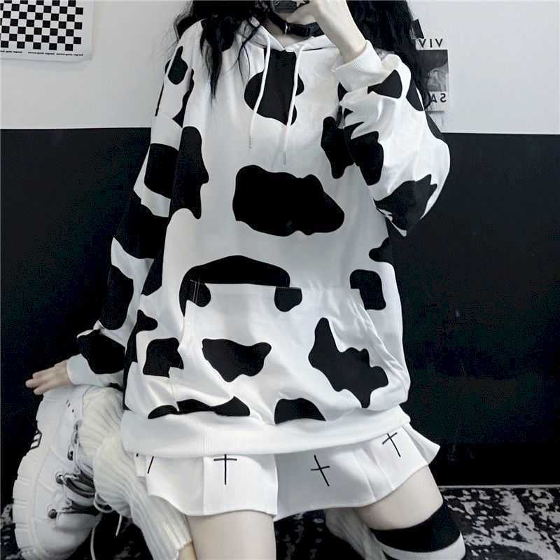 Fleece sweatshirt women's autumn and winter Korean Harajuku bf style black white printing loose hooded student jacket 210526
Fleece sweatshirt women's autumn and winter Korean Harajuku bf style black white printing loose hooded student jacket 210526