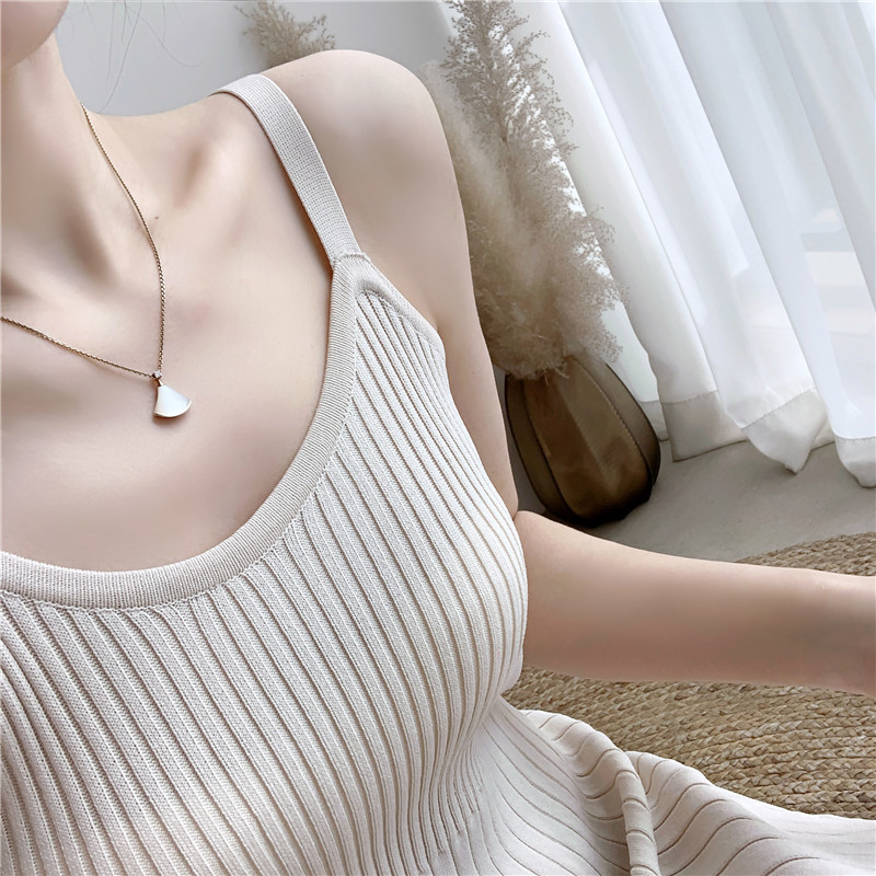 Women Sexy Spaghetti Strap Sleeveless Knitted Dress Summer Fashion Ice Silk Party Casual Sling 210506