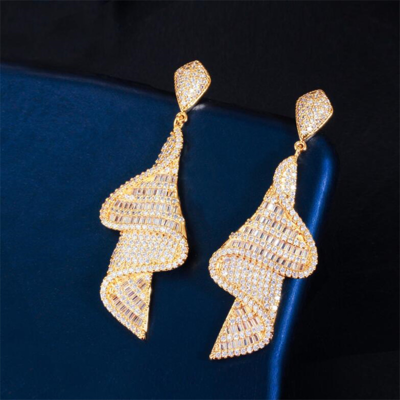 Sparkling Dangle Earrings: Princess Cut Topaz & Cubic Zirconia in Sterling Sier Free shipping