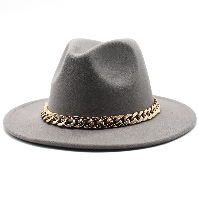 European American Big Chain Fedoras Fuax Woolen Brim Felt Cap Jazz Men Women Hatg, White
European American Big Chain Fedoras Fuax Woolen Brim Felt Cap Jazz Men Women Hatg, White