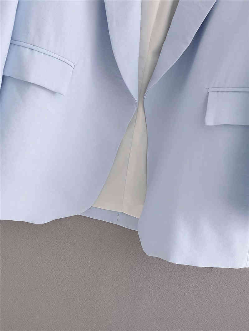elegant women sky blue blazer jackets fashion ladies full sleeve suits casual female pocket chic girls 210430