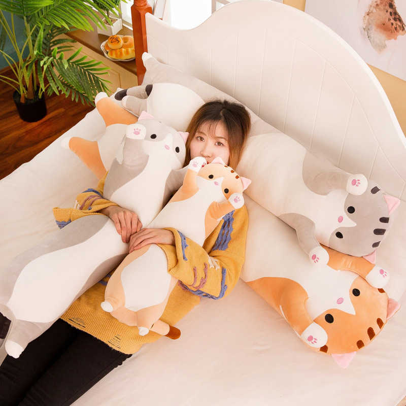 110cm Big Sausage Cat Plush Toys Stuffed Animals Kawaii Plushie Soft Dolls Sleep Pillow Baby Companion Birthday Gifts For Kids 210