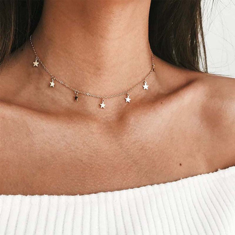 Star Choker Necklaces jewelry Disc Coin Pendant Handmade Simple 14K Gold Plated Silver Delicate Dainty Stars and Bead Chain Chokers