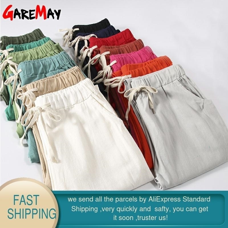 Garemay Cotton Linen Pants for Women Trousers Loose Casual Solid Color Women Harem Pants Plus Size Women's Summer 210707