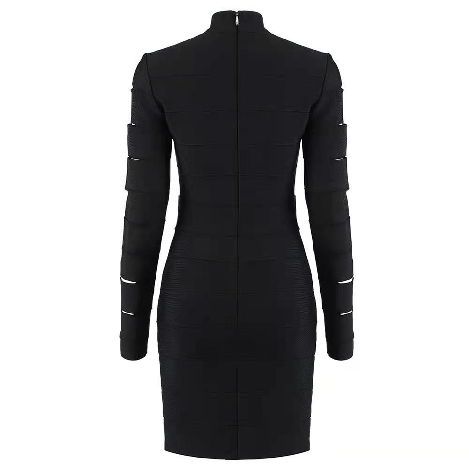 Free Women Stand Collar Long Sleeve Bandage Dress Sexy Hollow Bodycon Mini Celebrity Club Party Vestido 210524