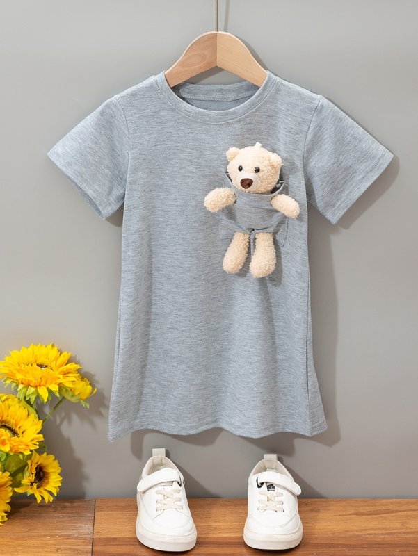 Little girl 3D bear decoration T-shirt dress SHE