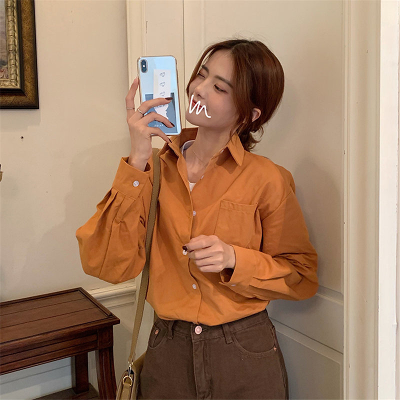 Korean Long Sleeve Leisure Minimalist Solid Loose Stylish High Quality OL Brief Women Casual All Match Shirts 210421