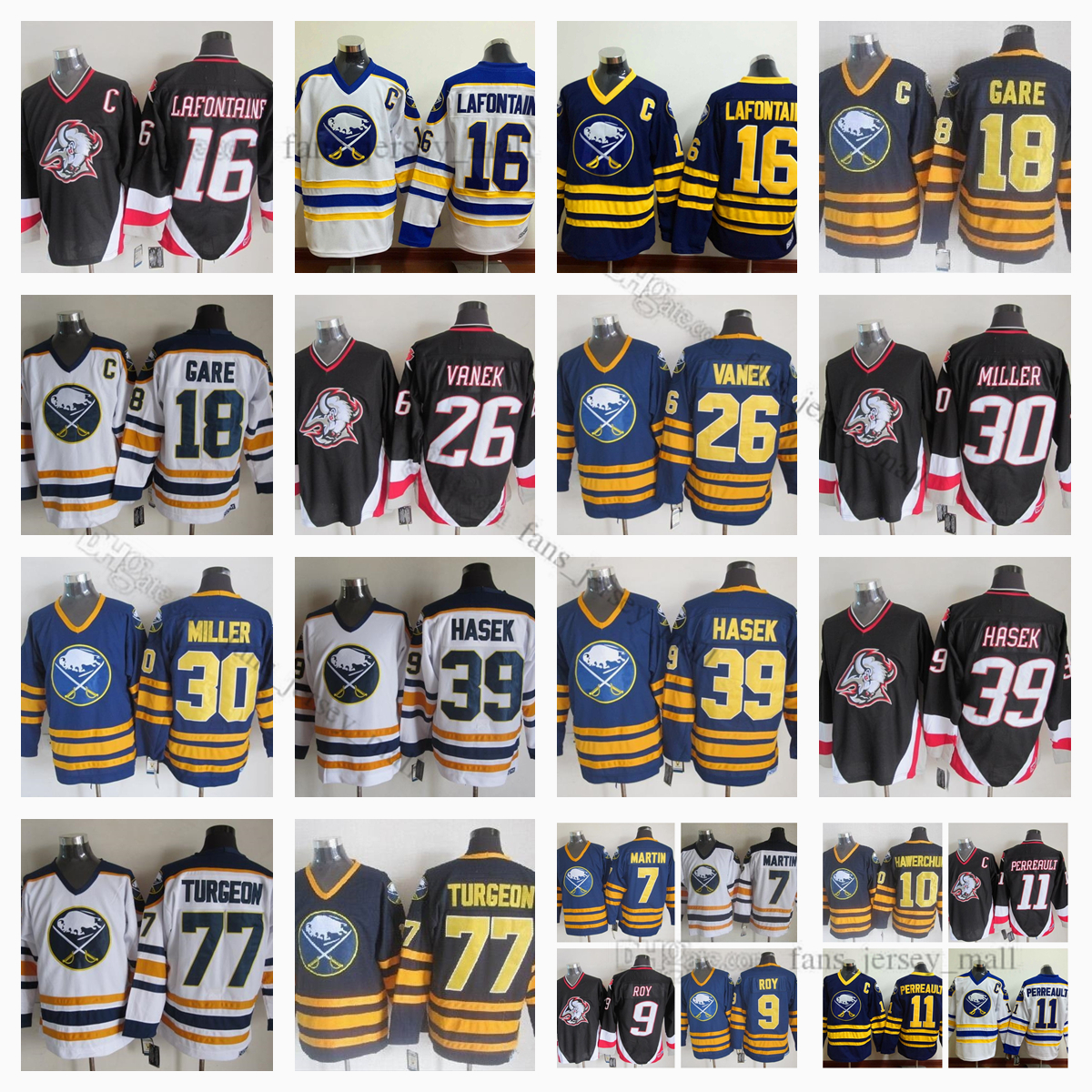 Vintage CCM Buffalo Sabres Ice Hockey Jerseys 16 Pat LaFontaine 77 Pierre Turgeon 39 Dominic Hasek 26 Thoma Vanek 8 Danny Gare 30 Ryan Miller 89 Alexander Mogilny, Same as picture
Vintage CCM Buffalo Sabres Ice Hockey Jerseys 16 Pat LaFontaine 77 Pierre Turgeon 39 Dominic Hasek 26 Thoma Vanek 8 Danny Gare 30 Ryan Miller 89 Alexander Mogilny, Same as picture