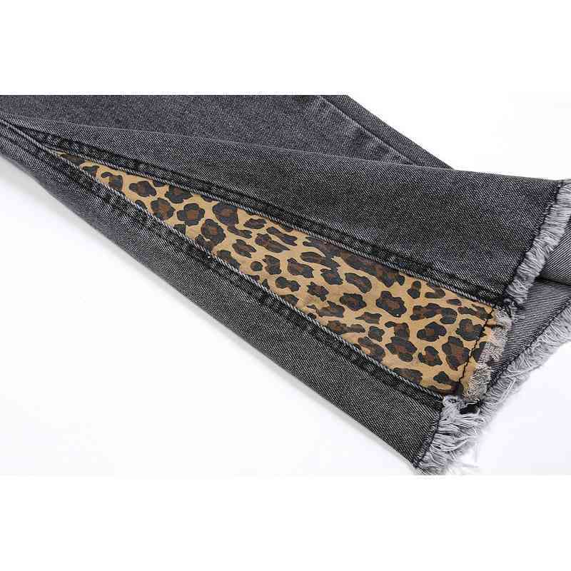 IEFB High Street Hip Hop Jeans Flared Denim Pants Washed Distressed Leopard Patchwork Bottoms Loose Trousers 9Y7288 210524