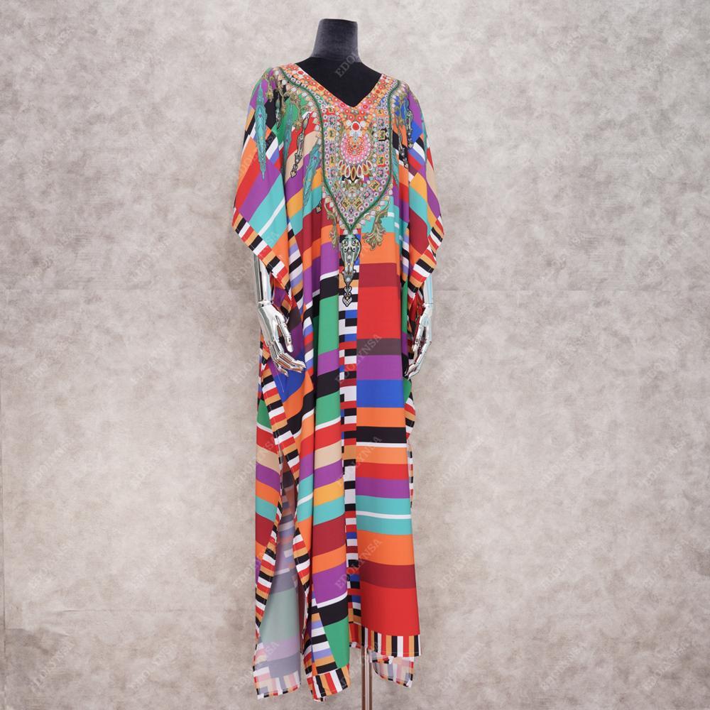 Kaftan Bikini Cover-ups Tunic Women Large Size Beach Wear Swim Suit Cover Up Bohemian Printed Loose Dress Q1084 210420