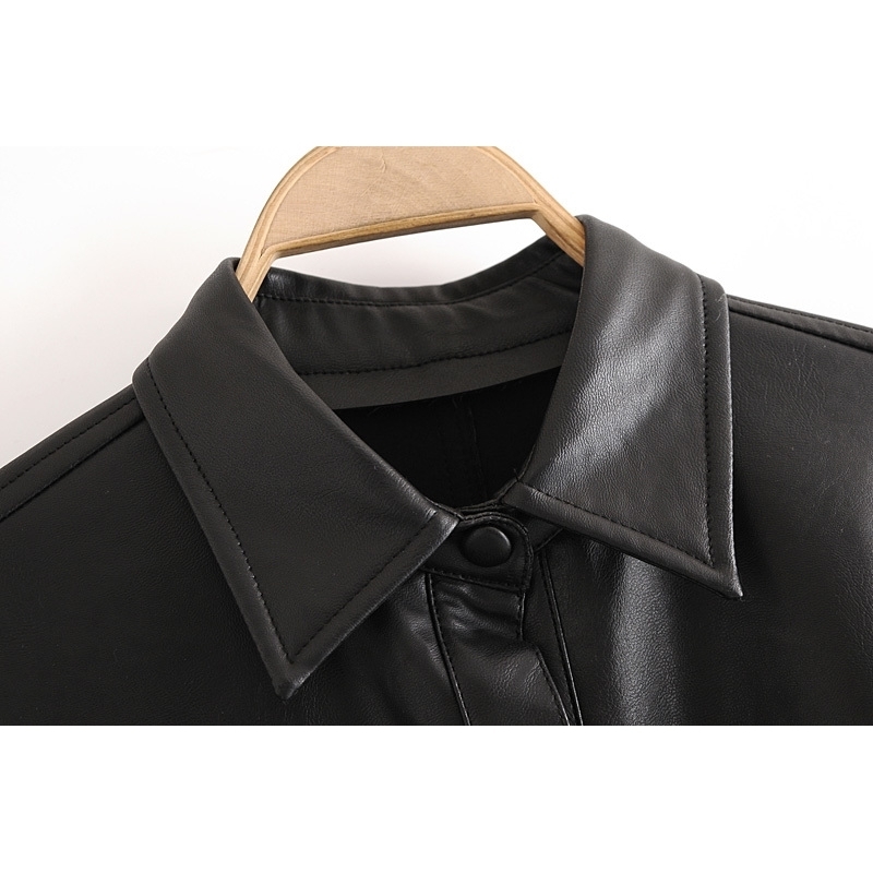 winter belt Faux Leather Jacket women long coat sleeve Motorcycle Coat ladies black leather spring 210521