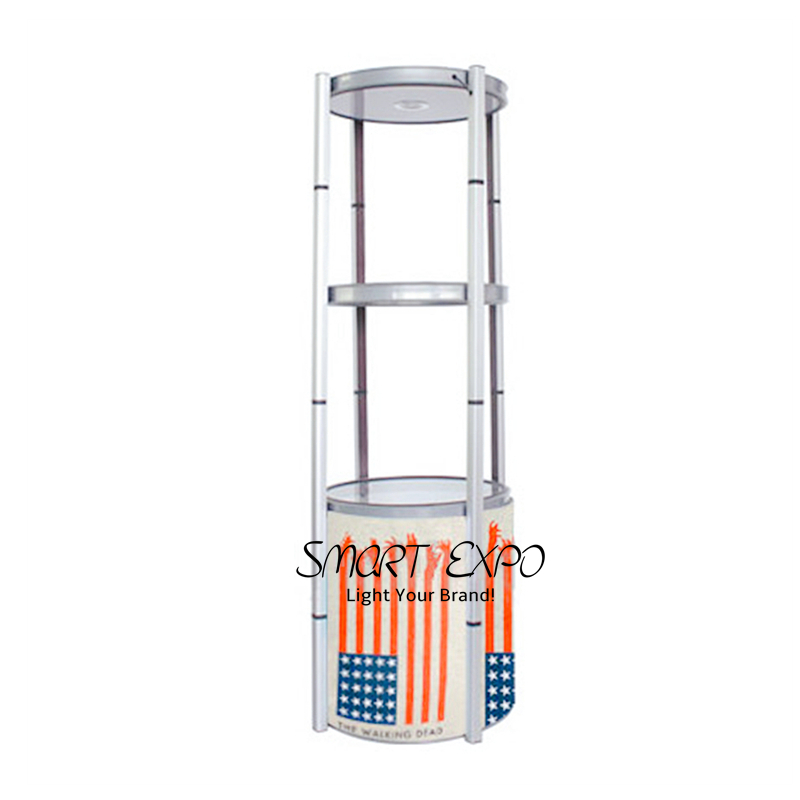 4-Layer Exhibition Advertising Display Counter with Twist Structure Top LED Light Easy Carry Bag