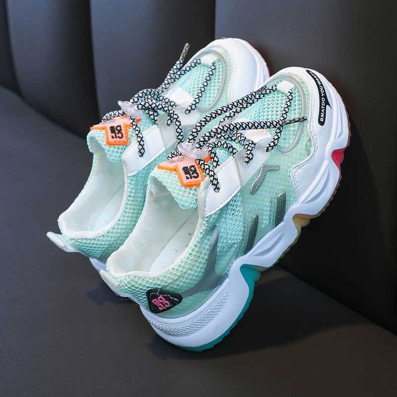 2021 new boys and girls fashion rainbow solid bottom sneakers children middle school students breathable running shoes Y0809