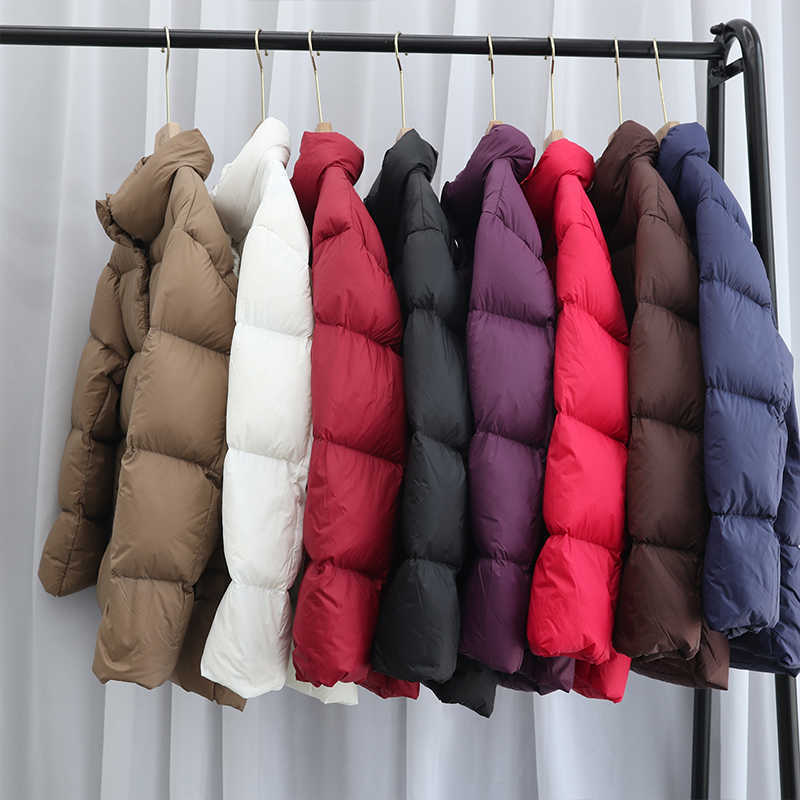 Schinteon Light Down Jacket Stand Collar 90% White Duck Down Coat Casual Loose Winter Outwear High Quality 8 Colors 210819
