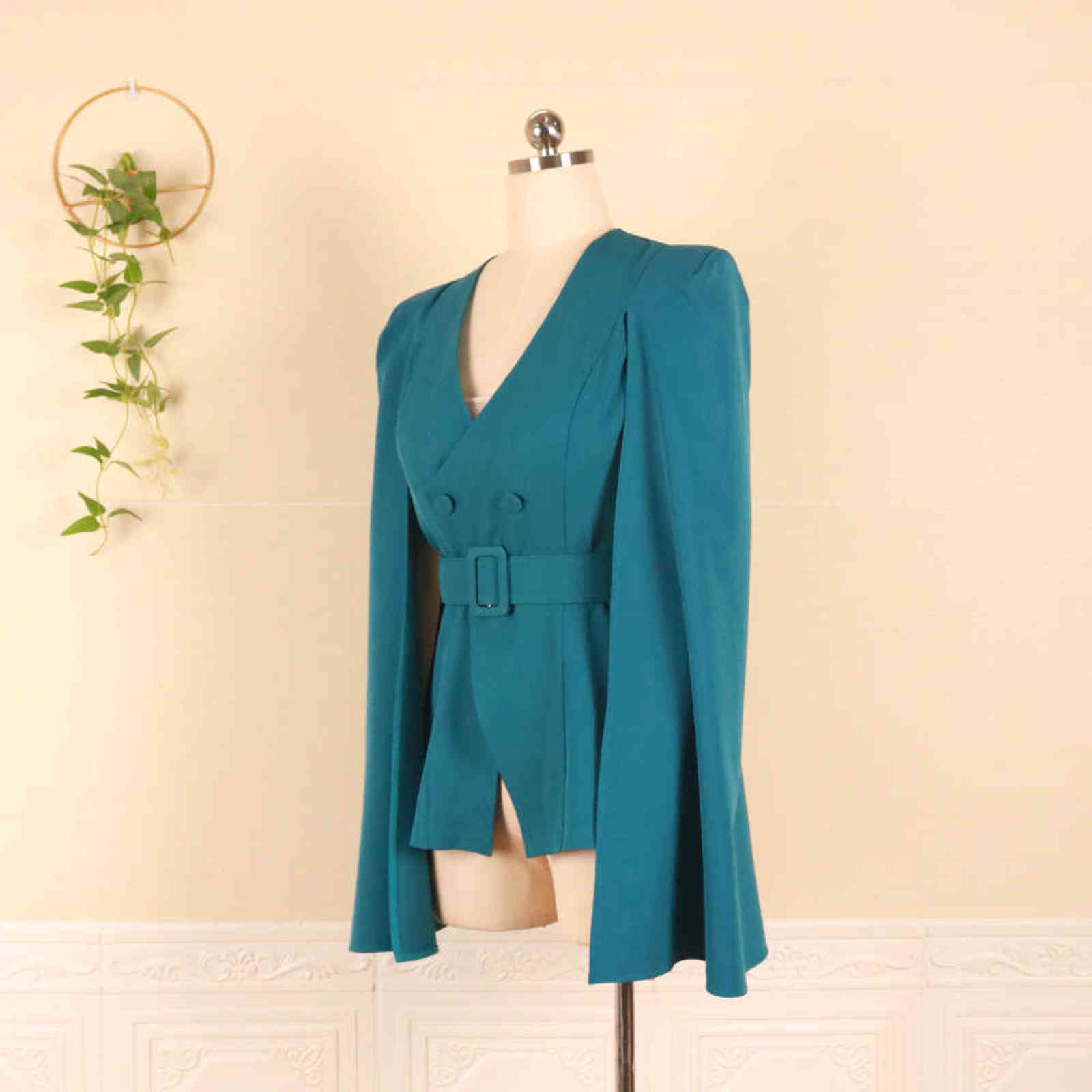 Elegant Fashion Blazer Women Long Sleeve Lapel Cape Split Poncho Office Lady Cloak Jacket Notched Coat for Party Dinner Workwear 211109