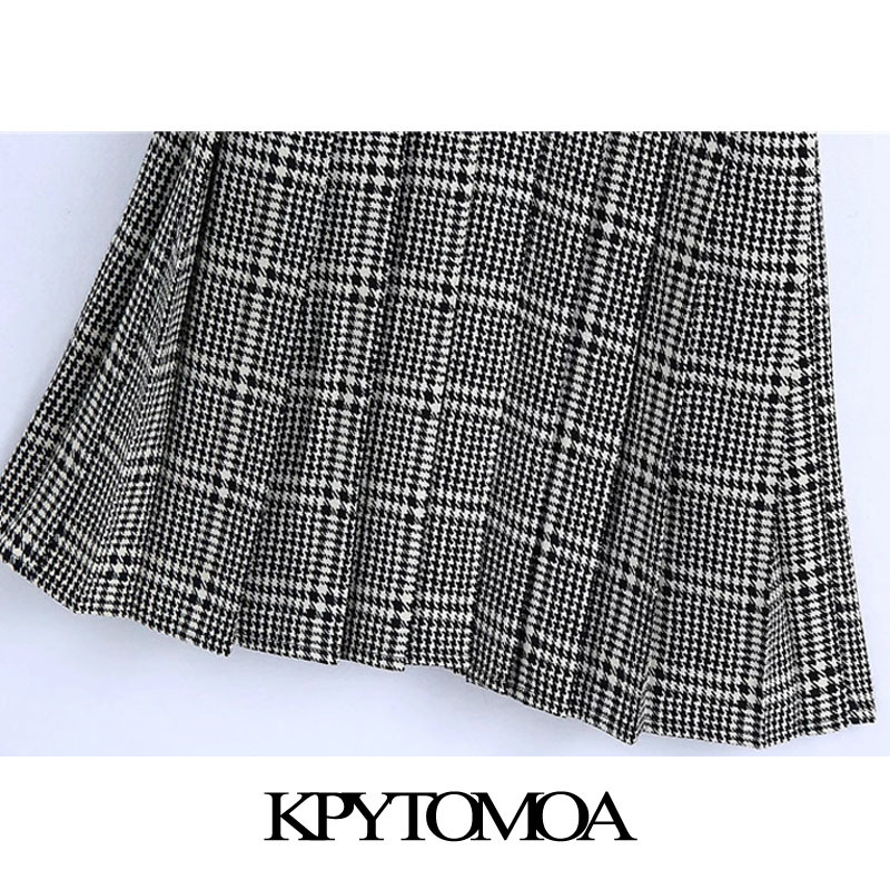 Women Fashion Pleated Houndstooth Pinafore Skirt V Neck Side Zipper Adjustable Straps Female Skirts Mujer 210420