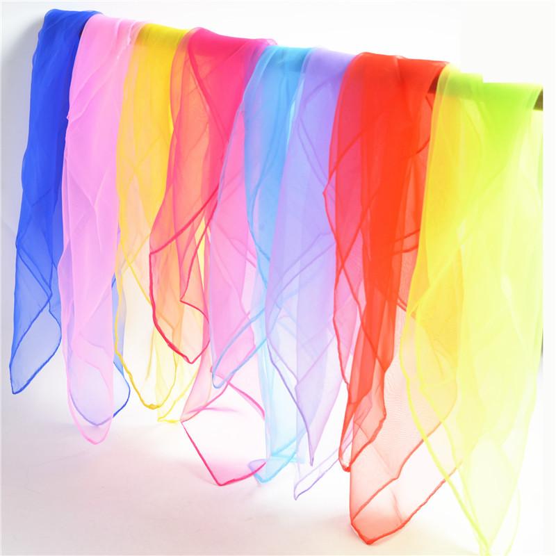60*60cm Silk Scarf Small Square Scarves Bandana Solid Color Dance Show Props Candy Color Head Wraps Women Kids