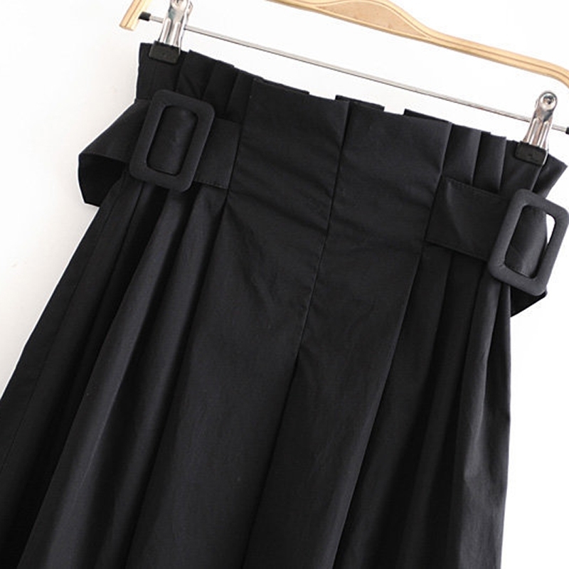 Autumn Skirts Women Solid Pleated Midi Length Elegant Female High Waist Belt A-line Casual Ladies Saias 210515