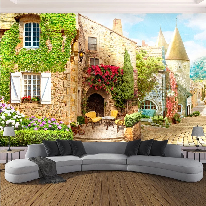 Custom Photo Wallpaper 3D Stereo European Street Landscape Mural Restaurant Cafe Background Wall Decor Waterproof