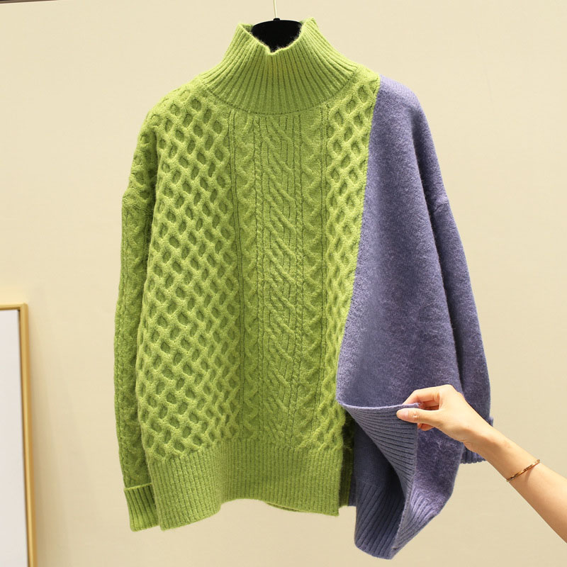 Womens Contrast Patchwork Half Turtleneck Sweater Womens Winter Korean Loose Turtleneck Student Knit Sweaters Pullovers ML209, Green
Womens Contrast Patchwork Half Turtleneck Sweater Womens Winter Korean Loose Turtleneck Student Knit Sweaters Pullovers ML209, Green