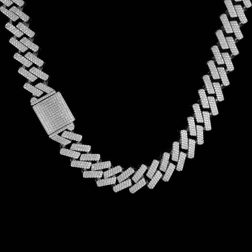 Men's Hip Hop Jewelry Necklace 20mm Thickened Diamond Cuban Chain Copper Inlaid Three Row Zircon Box Buckle Necklace