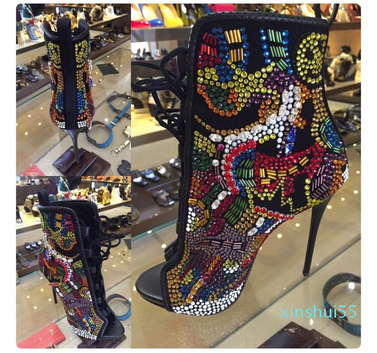 Luxury Design Comic Rhinestone Studded Bridal Shoes Woman Peep Toe Suede Booties Lace Up Stiletto High Heels Crystal Ankle Boots -2, Black
Luxury Design Comic Rhinestone Studded Bridal Shoes Woman Peep Toe Suede Booties Lace Up Stiletto High Heels Crystal Ankle Boots -2, Black