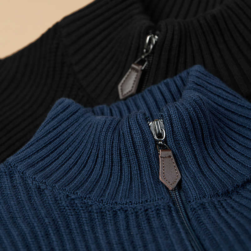 KUEGOU 100%Cotton Autumn Winter Clothing Semi-high Collar Mans Sweater warm Coat Streetwear Fashion Knitted Men Outwear 8947 211008