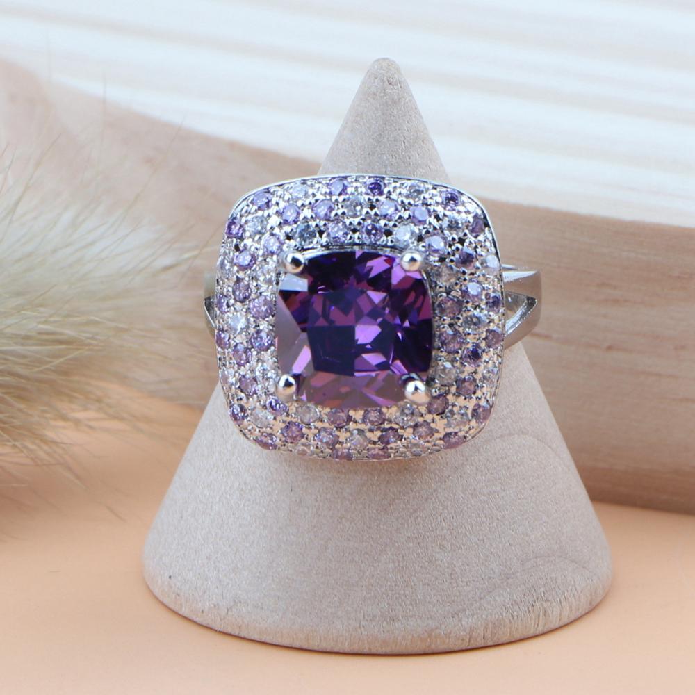 Silver 925 Women Jewelry Sets Purple Cubic Zirconia Jewelry Wedding Bridal Pendant Rings Earrings Bracelet