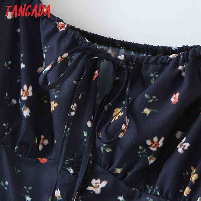 Women Flowers Print Summer Puff Short Sleeve Buttons Ladies Mini Dress Vestidos 8M3 210416