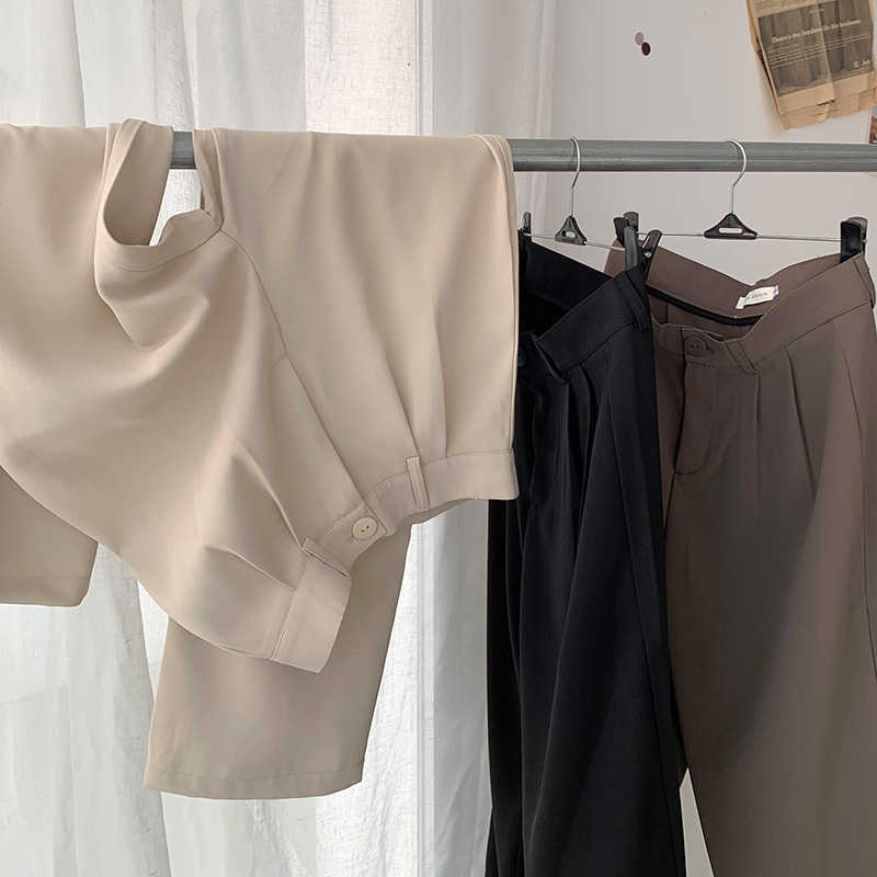 Women Spring Summer Straight Wide Leg Pants Elegant Office Lady Casual Trousers Length 156-166cm 211115