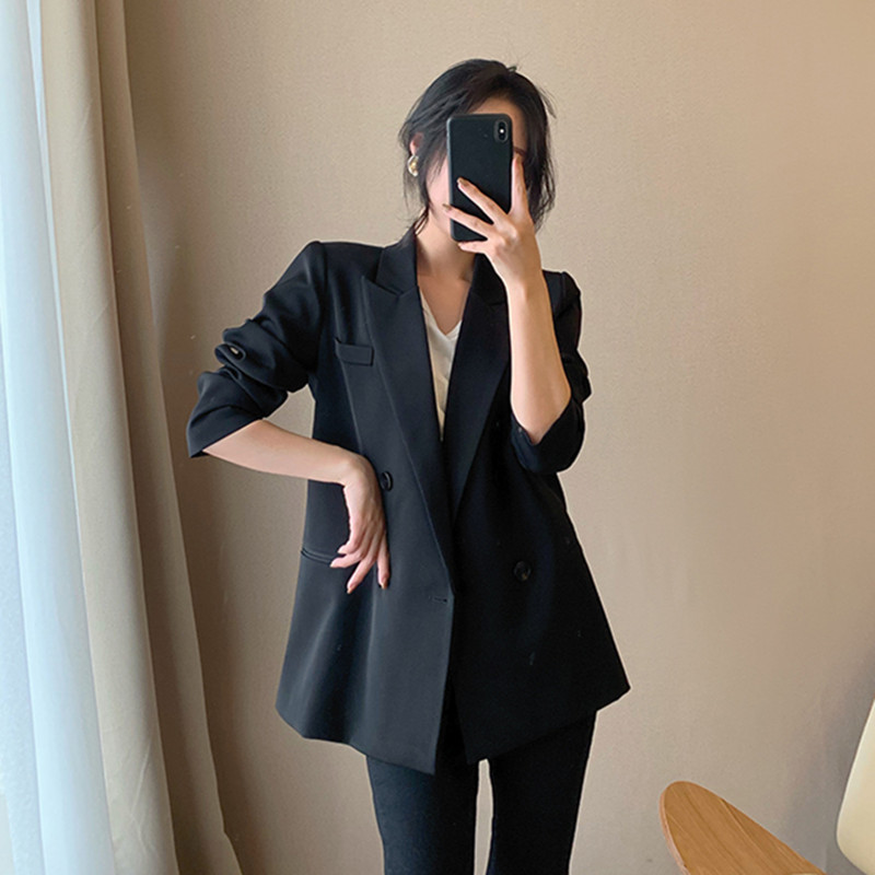 Women Blazer Spring Casual double breast Pockets Jackets Female Retro Suits Coat Feminino blazers 210524